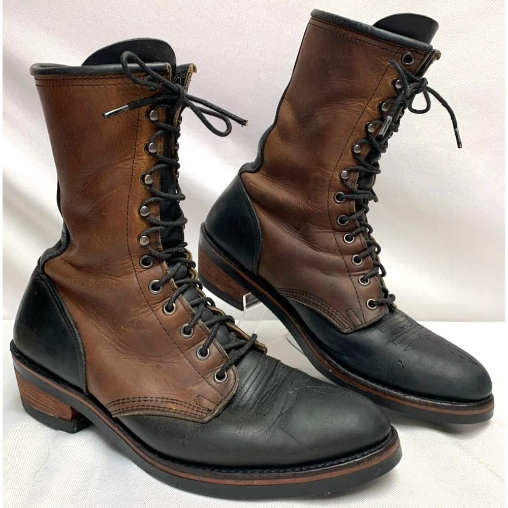 Mens Chippewa ? Two Tone Leather Brown Black Packer Work Boots Union Made 9 B